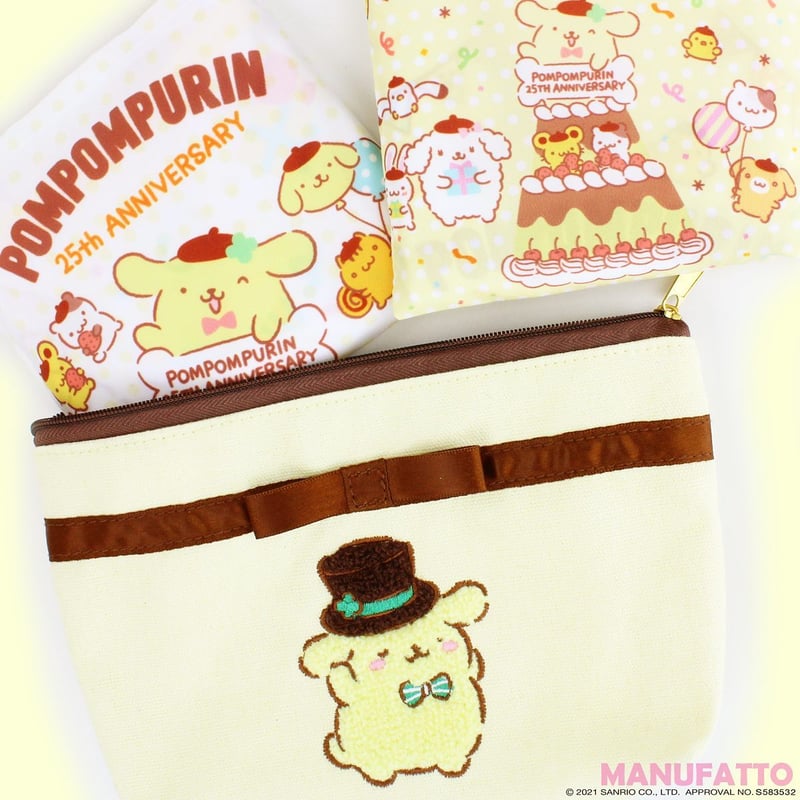 サガラ刺繍ポーチ ポムポムプリン ポーチ 化粧ポーチ 小物入れ