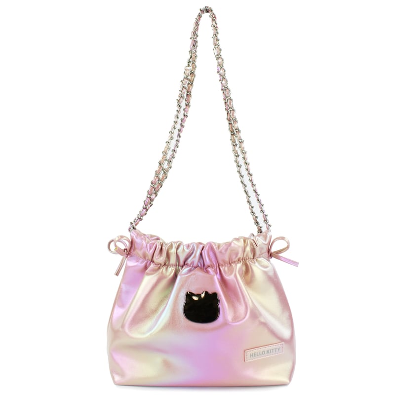 ハローキティピンク メタリックリボン巾着ショルダーバッグ