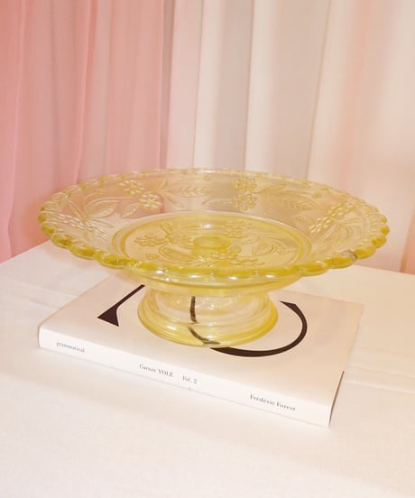 Flower Clear Yellow Glass Cake Stand