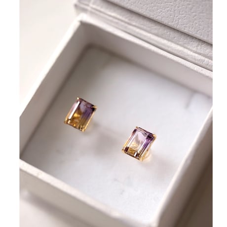 アメトリン角石ピアス （スタッドタイプ）