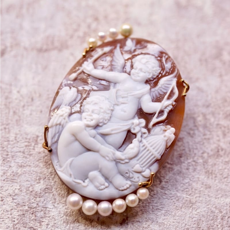 2人のキューピッド カメオブローチ（ペンダント兼用） | izumi