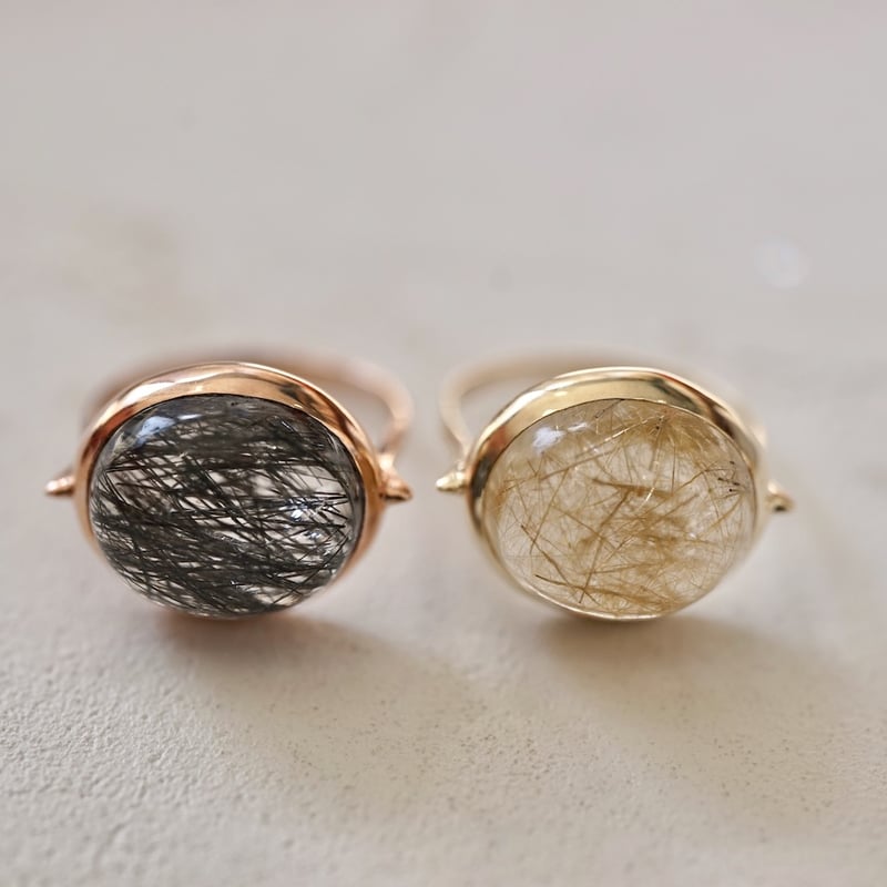 ルチルクォーツの手作りリング 天然ルチルクォーツリング 11号 原石から磨いた1点ものジュエリー