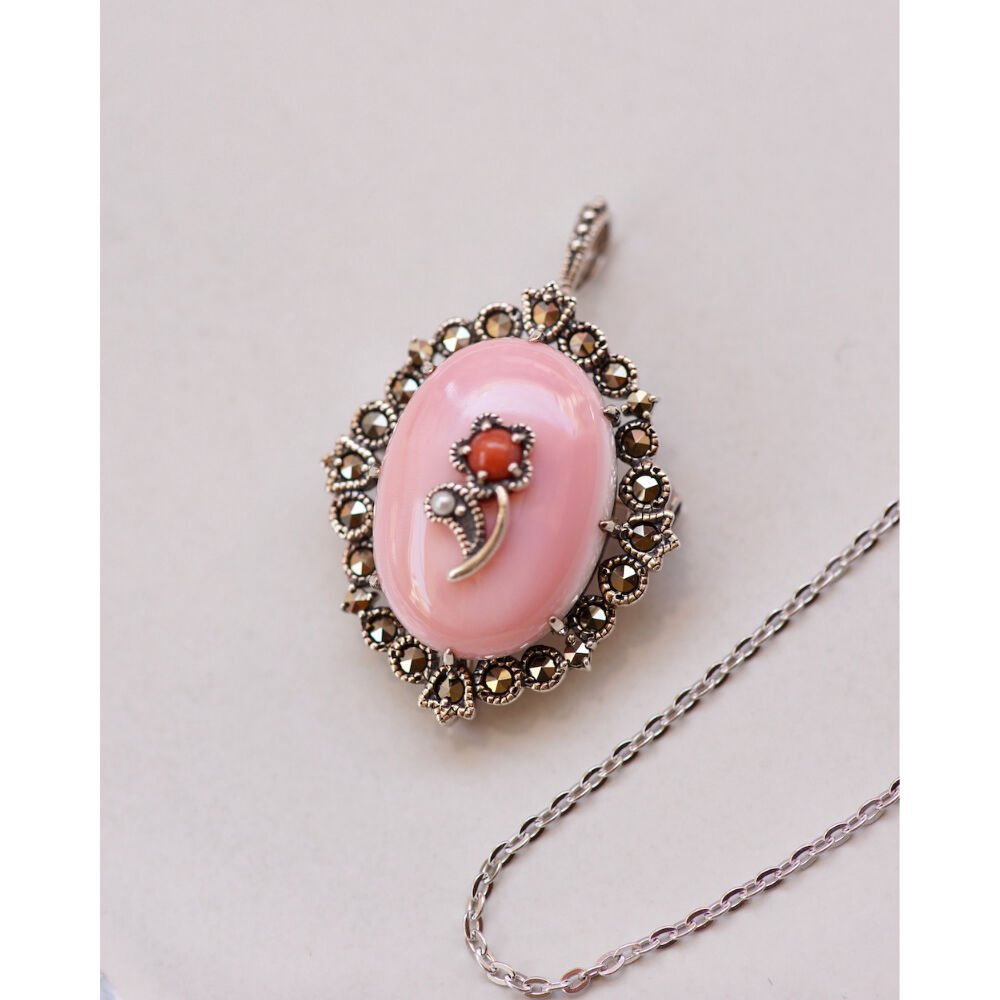 碌山】コンクシェル ピンクシェルの1輪のカラー ペンダントブローチ