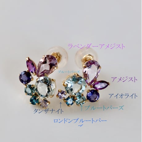 セミプレシャスストーンのブーケピアス