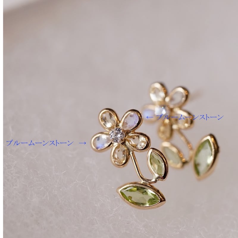 茎と葉っぱのあるお花のピアス | izumi ジュエリーシマノ