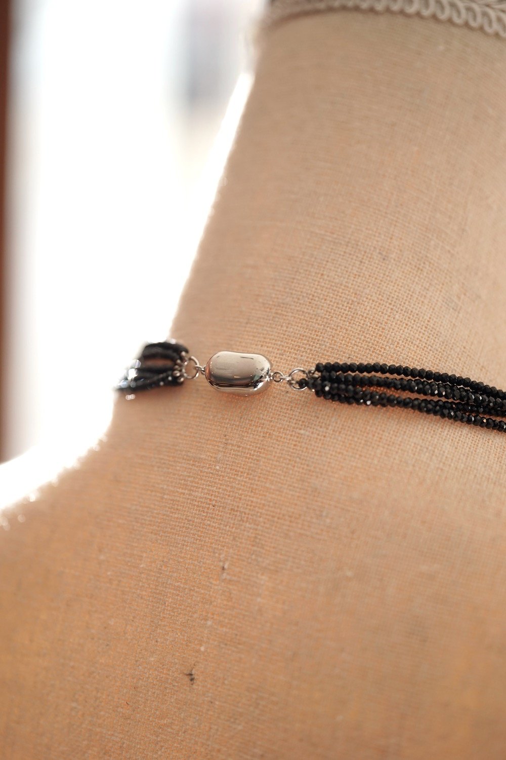 スピネルとピンクオパールの2連ネックレス シルバー刻印 アクセサリー 