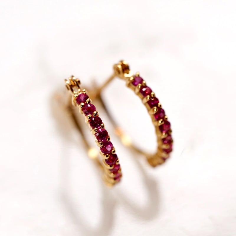 ルビーフープピアスk18　0141 ルビーフープピアスk180141