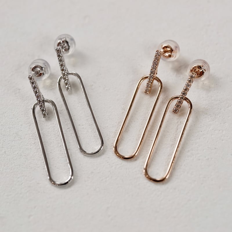 ダイヤモンド　ペーパークリップ　ピアス　k18 ダイヤモンドペーパークリップピアス (ダイヤモンド＆地金