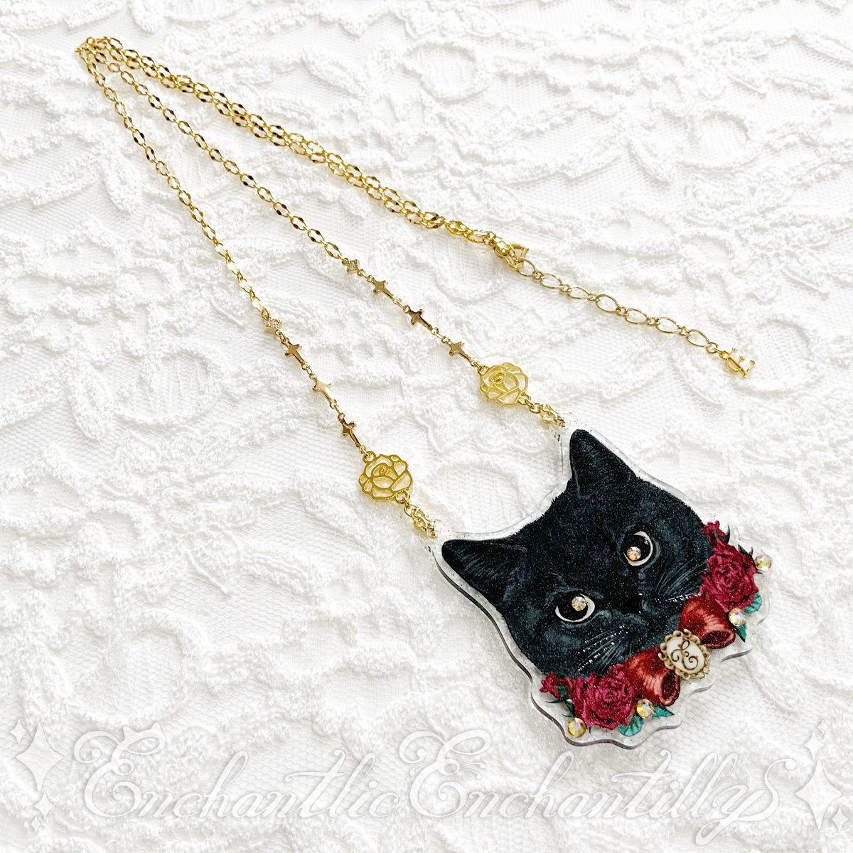 【レア】ハロウィン猫ちゃんネックレス 黒猫のローズちゃん ネックレス(アクリル 3バージョン