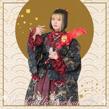 【GLM Fashion Show 2025】アンティークエレガンスピアノ柄 浴衣（黒×赤）