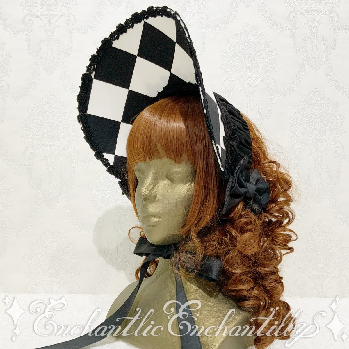 Victorian maiden ハーフボンネット 黒レース Victorian maiden