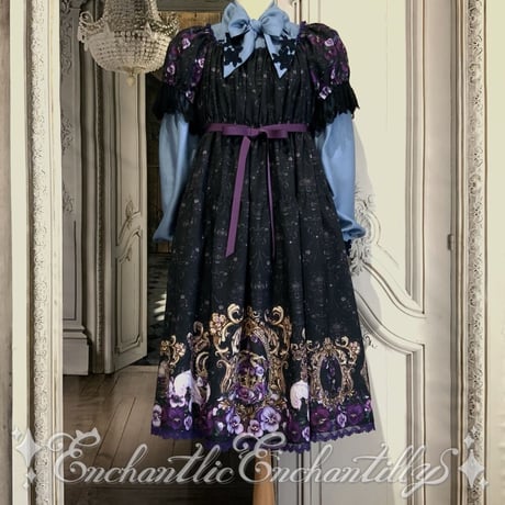 ノーブルリボンタイブラウス（アフタヌーンブルー×濃紺レース）【2サイズ展開】