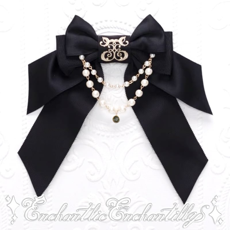 ロゴ刺繍パールリボンブローチ （3色） | Enchantlic Enchantilly