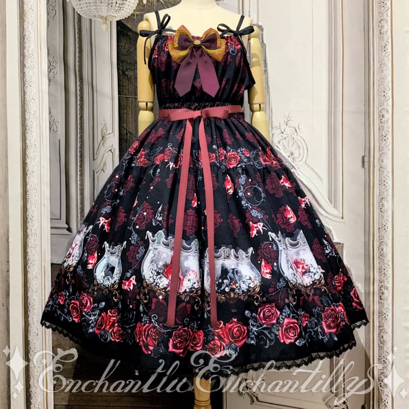 A257着物リメイク辻が花柄Aラインワンピース☆リボン・ブローチ