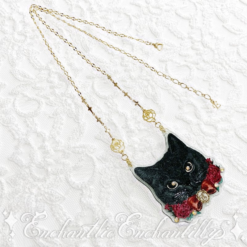 黒猫のローズちゃん ネックレス(アクリル 3バージョン） | Enchantlic