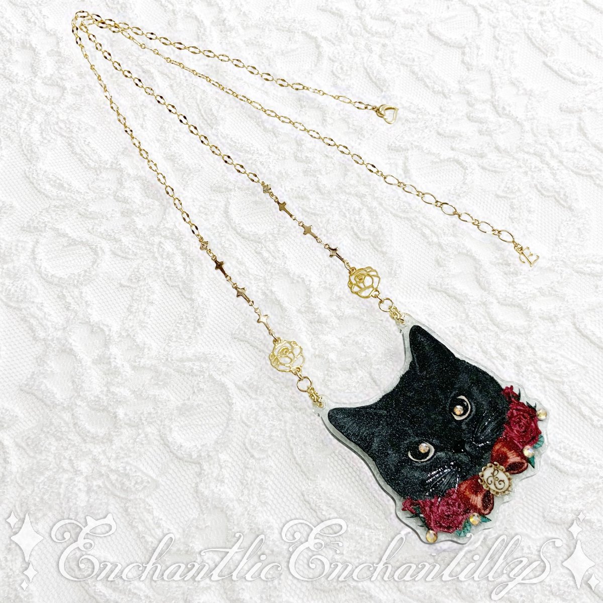黒猫のローズちゃん ネックレス(アクリル 3バージョン） | Enchantlic