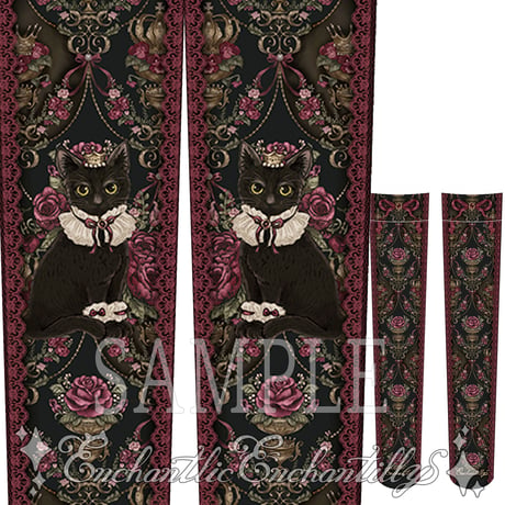 黒猫と薔薇物語 オーバーニーソックス(赤薔薇・青薔薇)