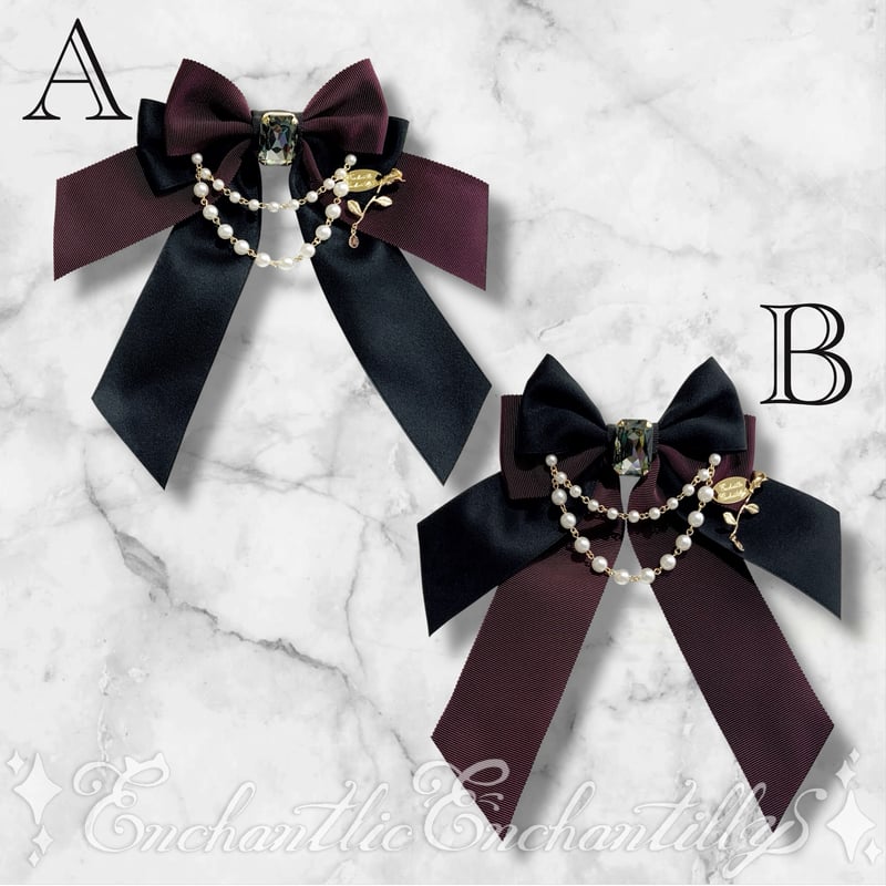 【未使用】Simone Rocha ×  パール装飾リボンブローチ　箱付き 宝石箱パールリボンブローチ 私の為の一輪の薔薇(2色展開)ダーク