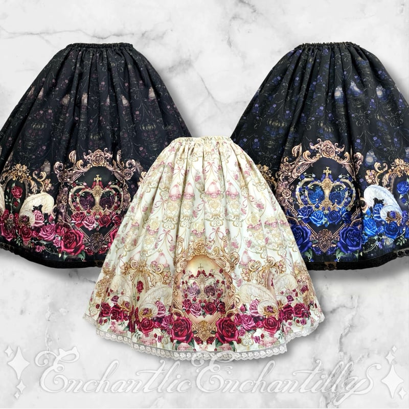 Enchantlic Enchantilly スカート Enchantlic Enchantilly／薔薇姫の王冠スカート（黒×赤薔薇