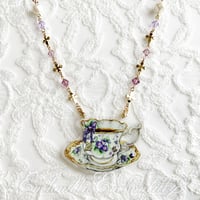 すみれのお茶会 ティーカップ&ソーサーネックレス