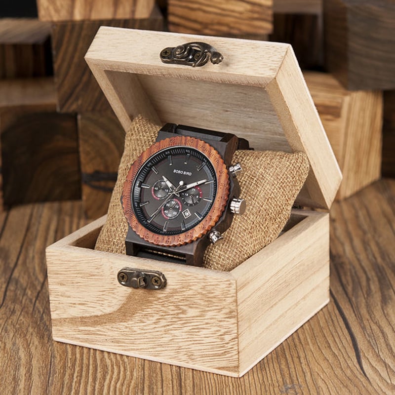 木製腕時計 メンズ ラグジュアリー 日付&クロノグラフ ディスプレイ