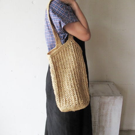 RAFFIA BAG ラフィアかぎ編みバッグ 透かし縦 肩下げ NAT
