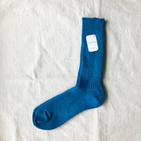 fog linen work フォグリネンワーク　リネンミドルゲージリブソックス（靴下）　スカイブルー