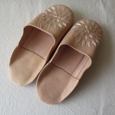 バブーシュ刺繍　３９　生成り×白   BABOUCHE made in morocco
