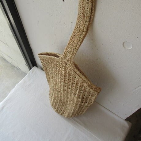 RAFFIA BAG ラフィアかぎ編みバッグ 透かし縦 肩下げ NAT