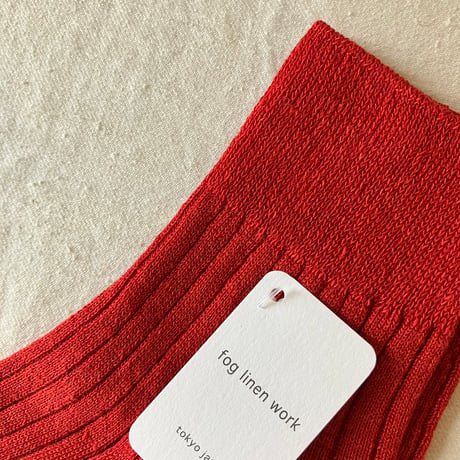 fog linen work フォグリネンワーク　リネンリブソックス（靴下）　レッド