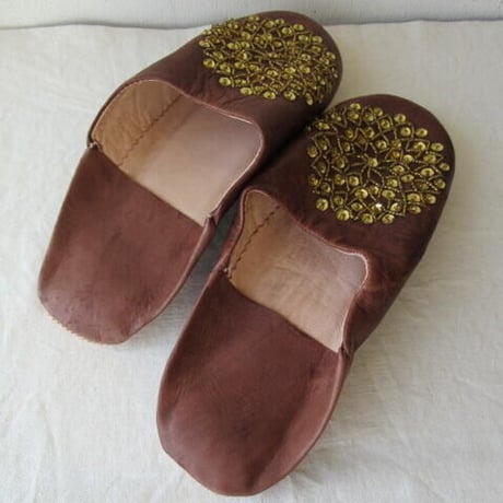 バブーシュ　ビーズスパンコール　３９　薄茶×ゴールド×ゴールド  BABOUCHE made in morocco