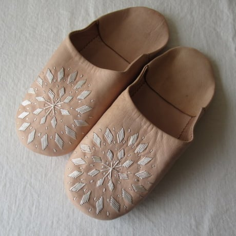 バブーシュ刺繍　３９　生成り×白   BABOUCHE made in morocco