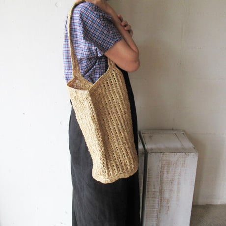 RAFFIA BAG ラフィアかぎ編みバッグ 透かし縦 肩下げ NAT