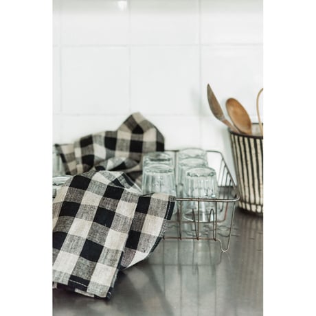 fog linen work リネンキッチンクロス 厚地 ブラック ナチュラルチェック