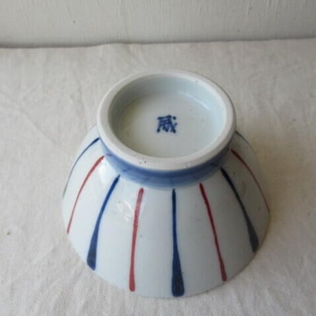 飯碗　大　青赤線文  岡田陶房 　岡田 威 / 砥部焼