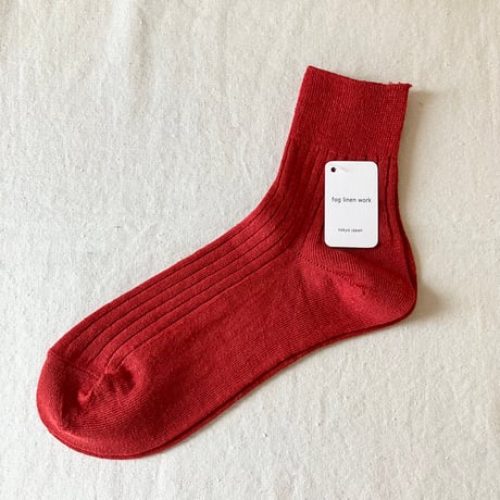 fog linen work フォグリネンワーク　リネンリブソックス（靴下）　レッド
