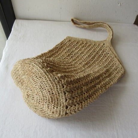 RAFFIA BAG ラフィアかぎ編みバッグ 透かし縦 肩下げ NAT