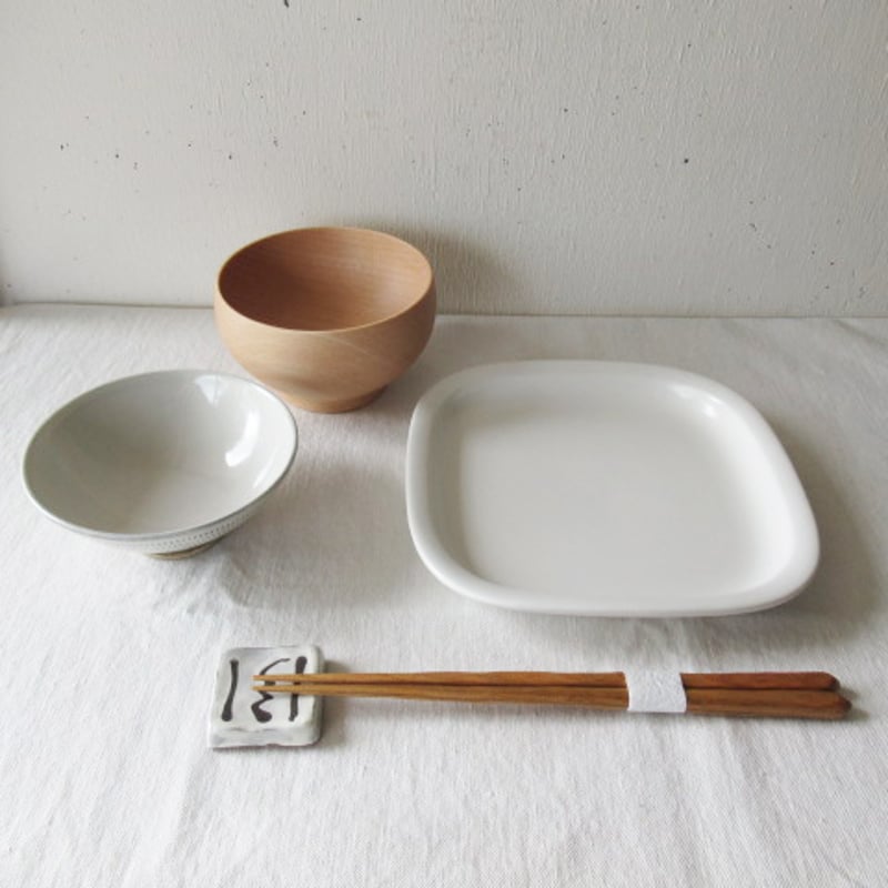 柳デザイン プレートM 白黒角型ディナーセット（柳 宗理 白黒食器