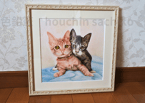 猫2匹の色鉛筆画