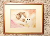猫とぬいぐるみのウサギ