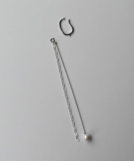 earcuff-a02019　SV925Double Chain Pearl Earcuff
