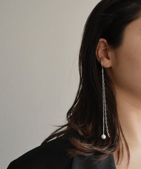 earcuff-a02019　SV925Double Chain Pearl Earcuff