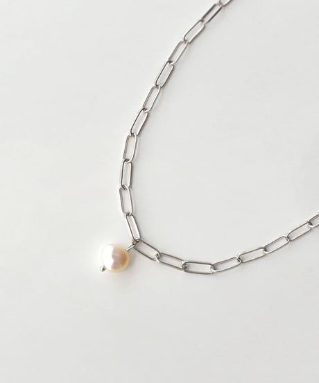 necklace-a02097　 SV925 Square Chain Pearl Necklace