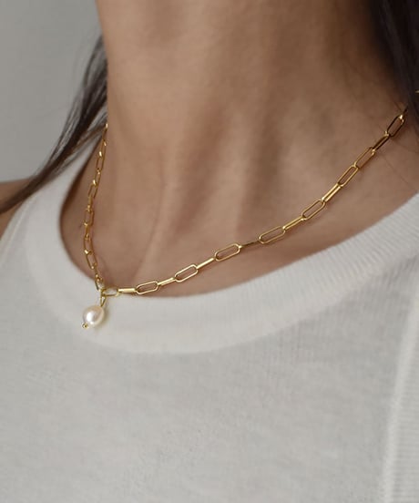 necklace-a02097　 SV925 Square Chain Pearl Necklace