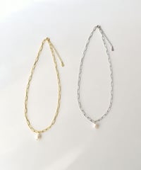 necklace-a02097　 SV925 Square Chain Pearl Necklace