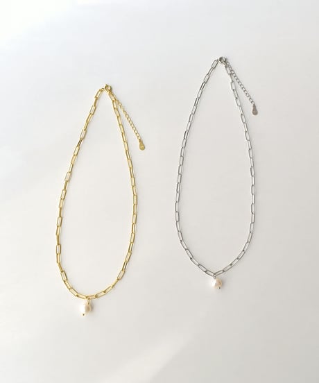 necklace-a02097　 SV925 Square Chain Pearl Necklace