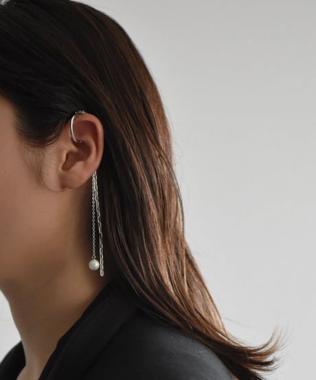earcuff-a02019　SV925Double Chain Pearl Earcuff