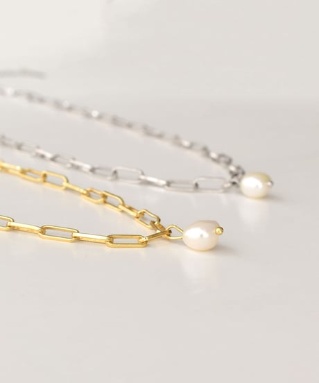necklace-a02097　 SV925 Square Chain Pearl Necklace