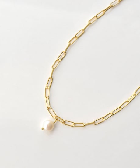 necklace-a02097　 SV925 Square Chain Pearl Necklace