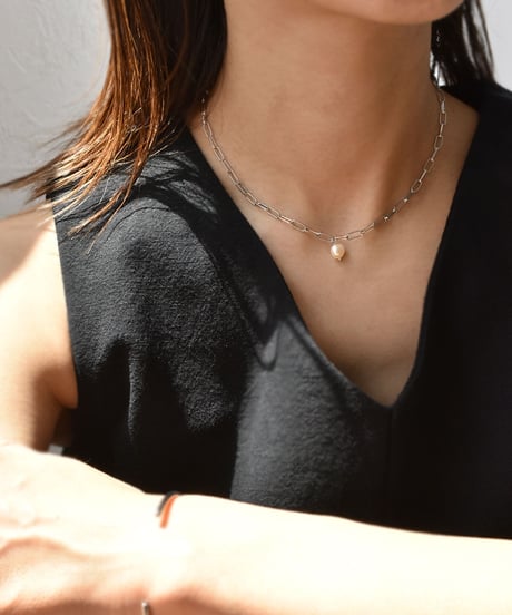 necklace-a02097　 SV925 Square Chain Pearl Necklace